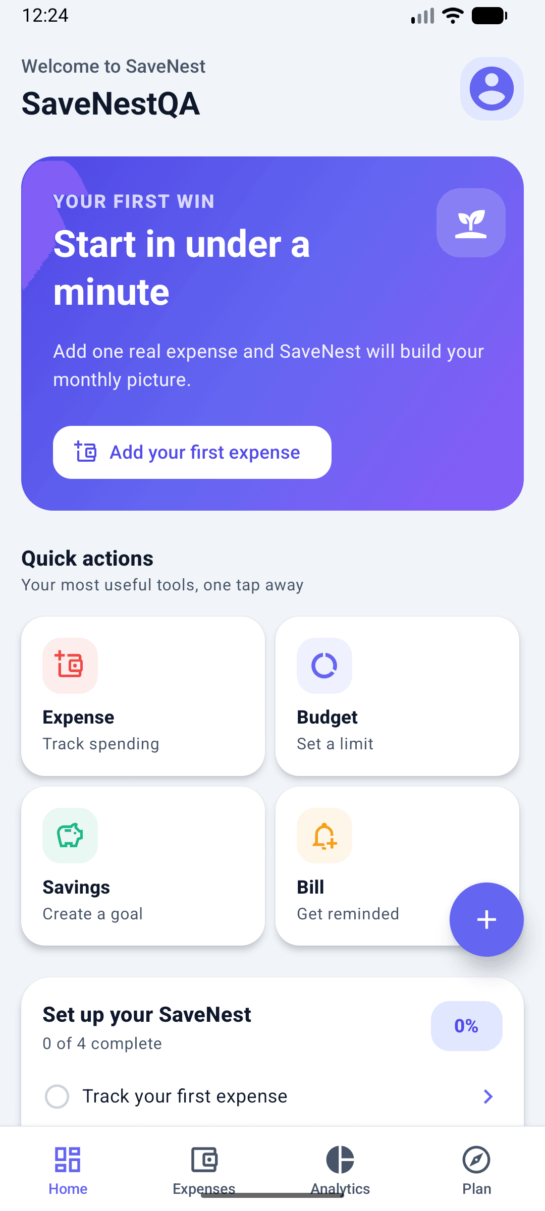 SaveNest personal finance app dashboard